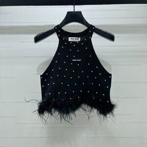 Miu Miu 2026 Rhinestone Feather Knit Vest